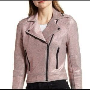 cupcakes & cashmere Women’s Metallic Pink Leather Jacket, Small. NWOT